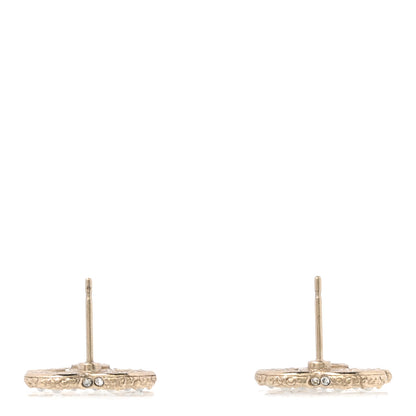 Chanel Metal Graduated Pearl Crystal CC Earrings Light Gold 3 of 5
