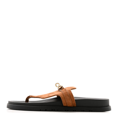 Hermes Suede Goatskin Womens Empire Sandals 39 Gold 1 of 10