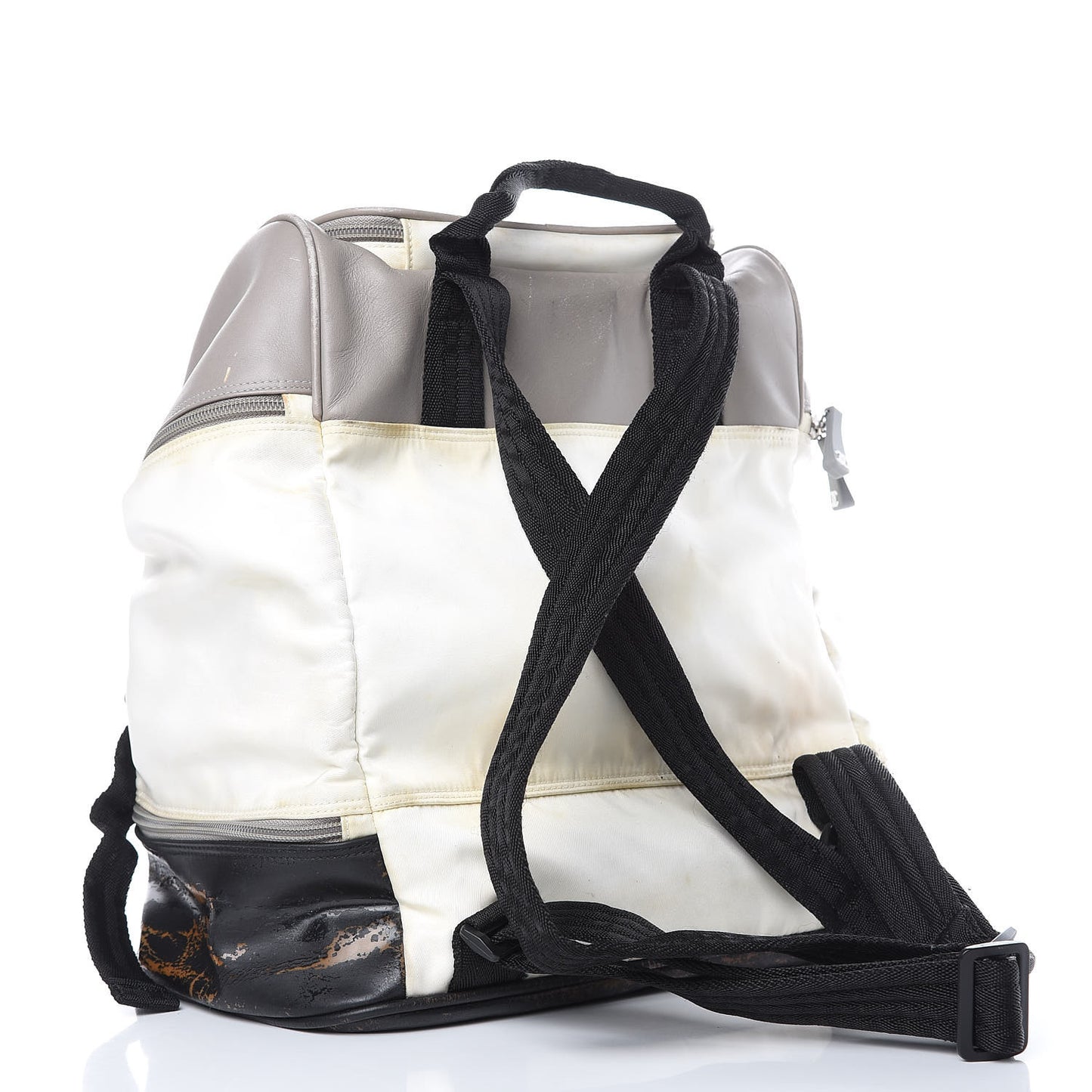 Nylon Calfskin CC Backpack White Gray