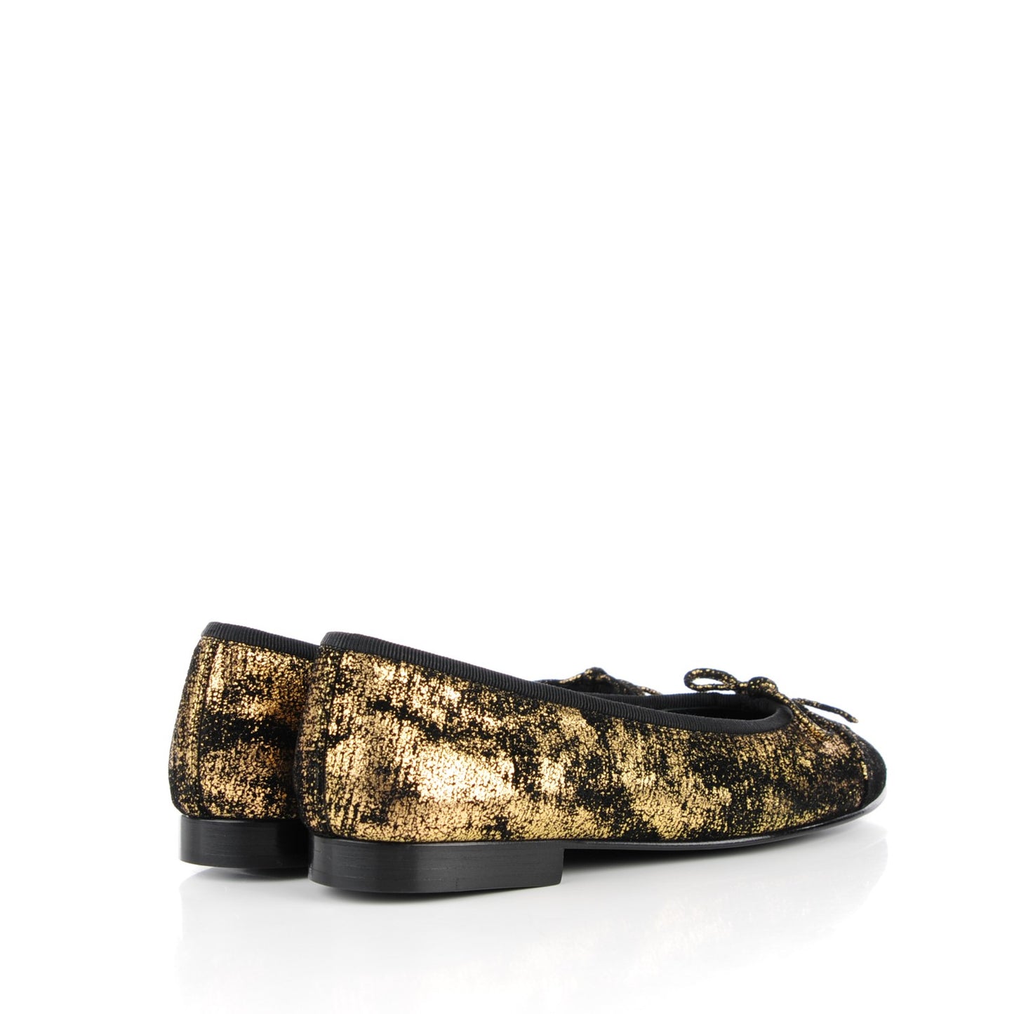 Metallic Suede CC Cap Toe Ballerina Flats 35 Gold Black