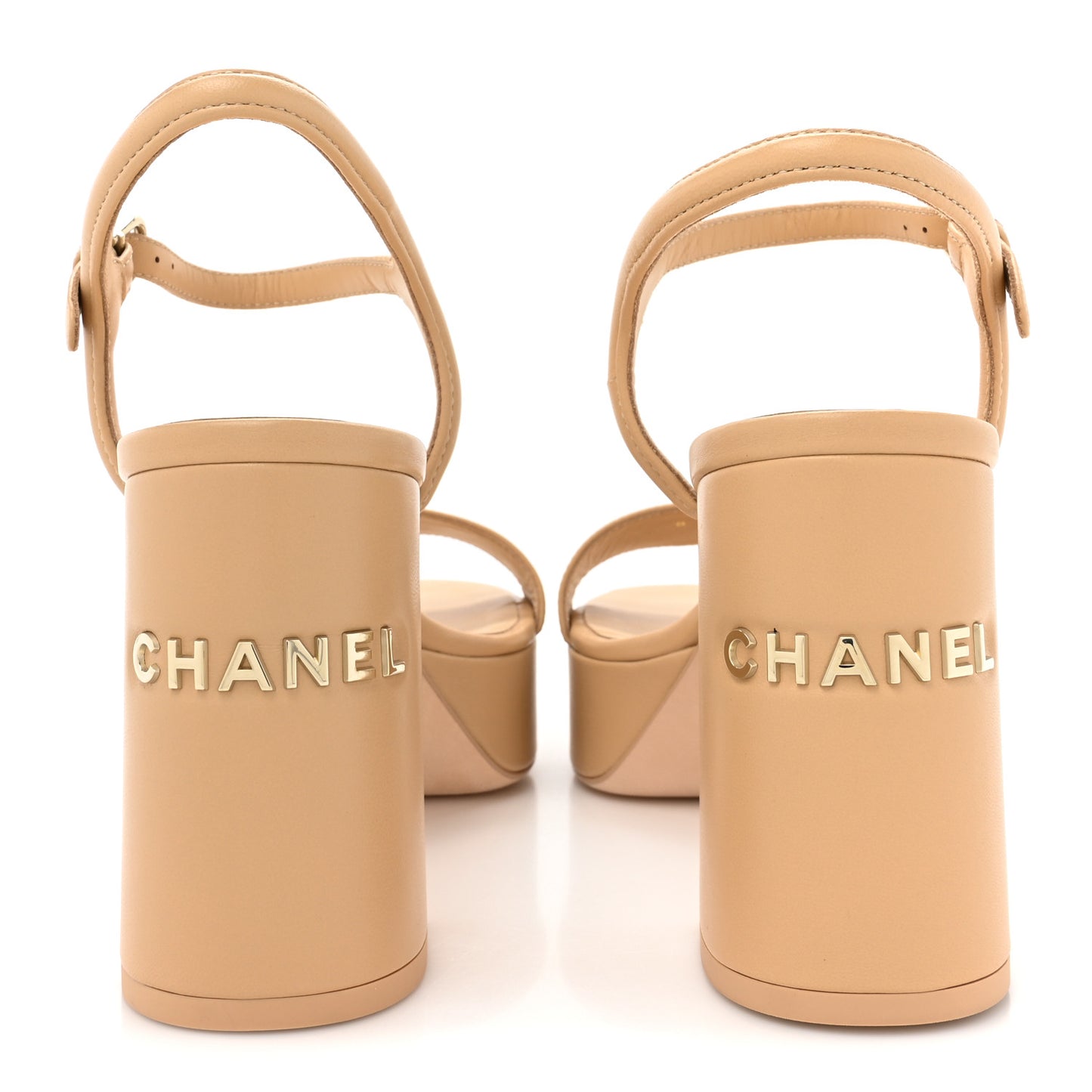 Lambskin Logo Platform Sandals 40 Beige