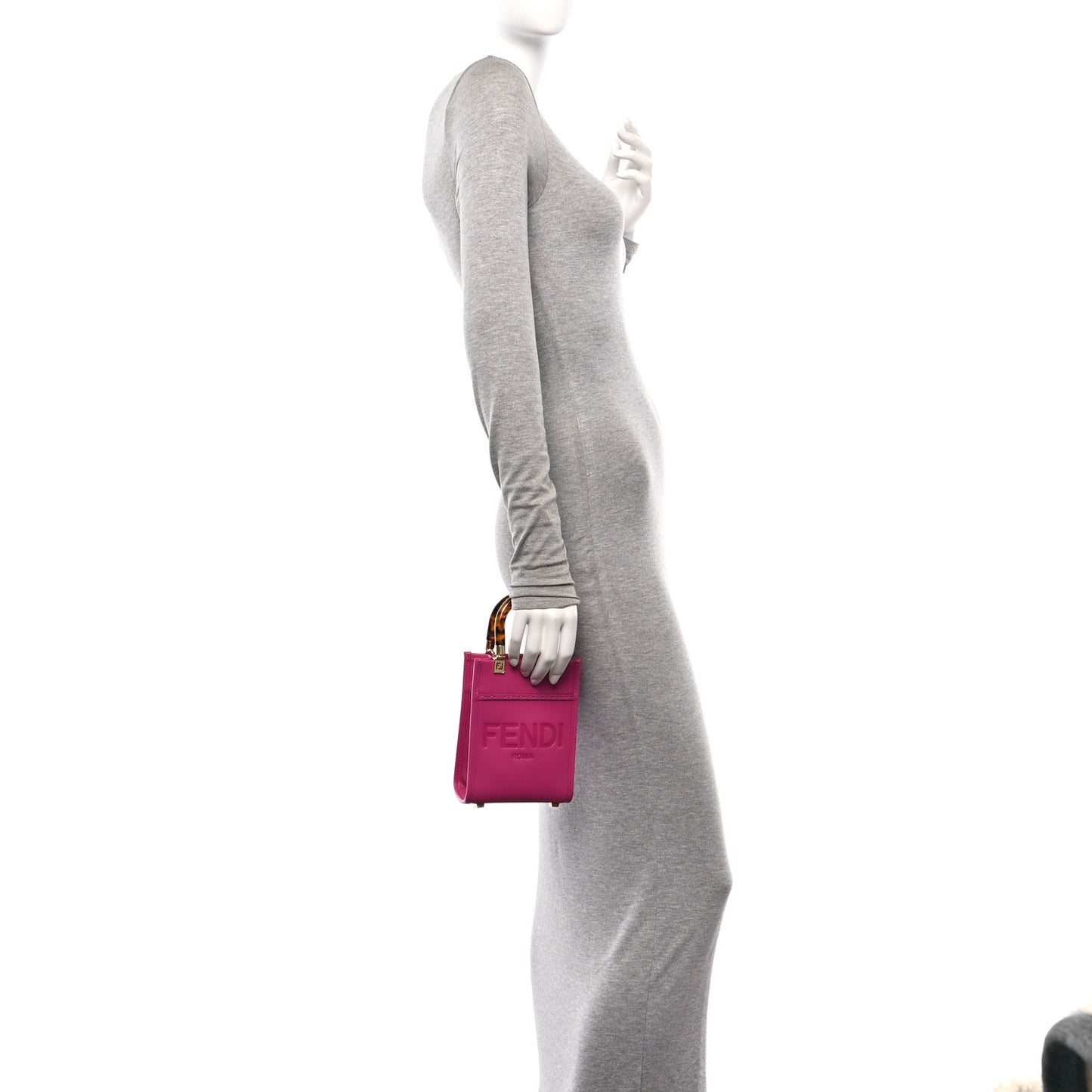 Vitello King Plexiglass Logo Embossed Mini Fendi Sunshine Shopper Tote Lampone