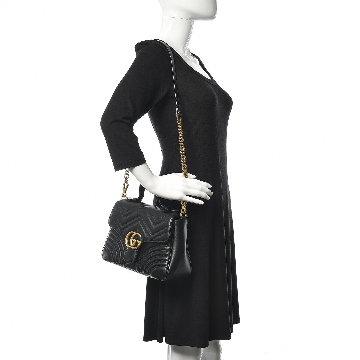 Calfskin Matelasse Small GG Marmont Top Handle Shoulder Bag Black