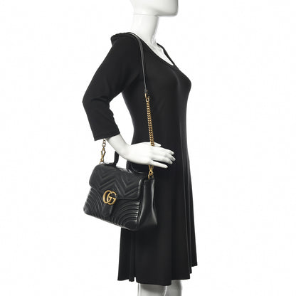 Gucci Calfskin Matelasse Small GG Marmont Top Handle Shoulder Bag Black 2 of 17