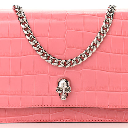 Alexander McQueen Calfskin Crocodile Embossed Skull Mini Crossbody Bag Pink 6 of 8