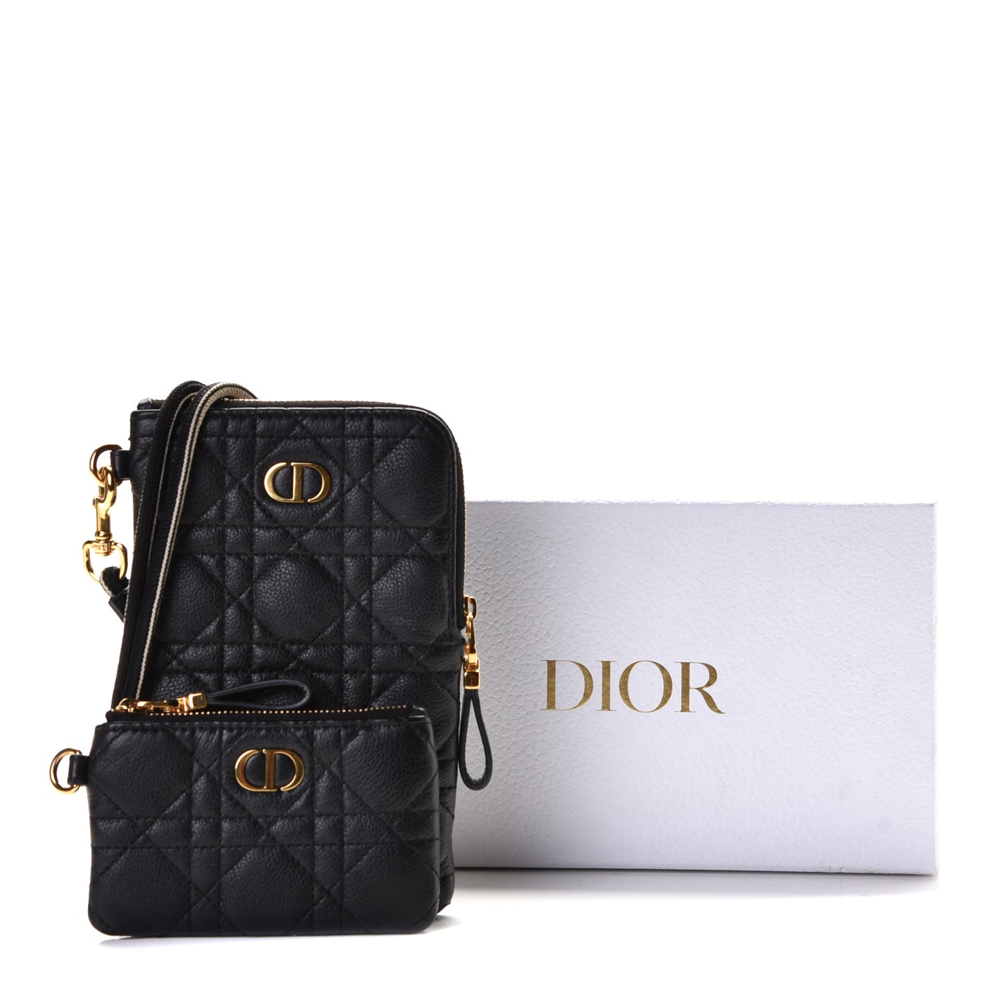Supple Calfskin Cannage Caro Multifunctional Pouch Black