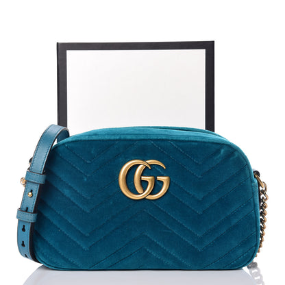 Gucci Velvet Matelasse Small GG Marmont Chain Shoulder Bag Pavone Cyan 10 of 10