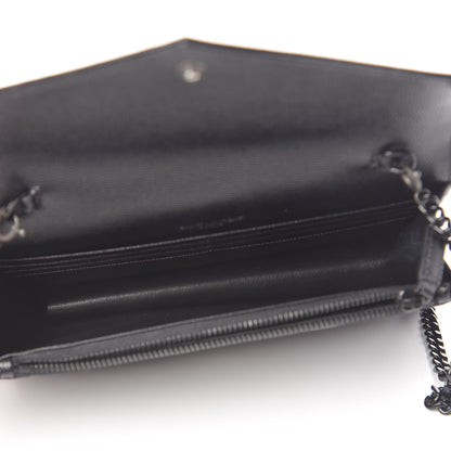 Saint Laurent Grain De Poudre Matelasse Chevron Monogram Envelope Chain Wallet Black 5 of 14