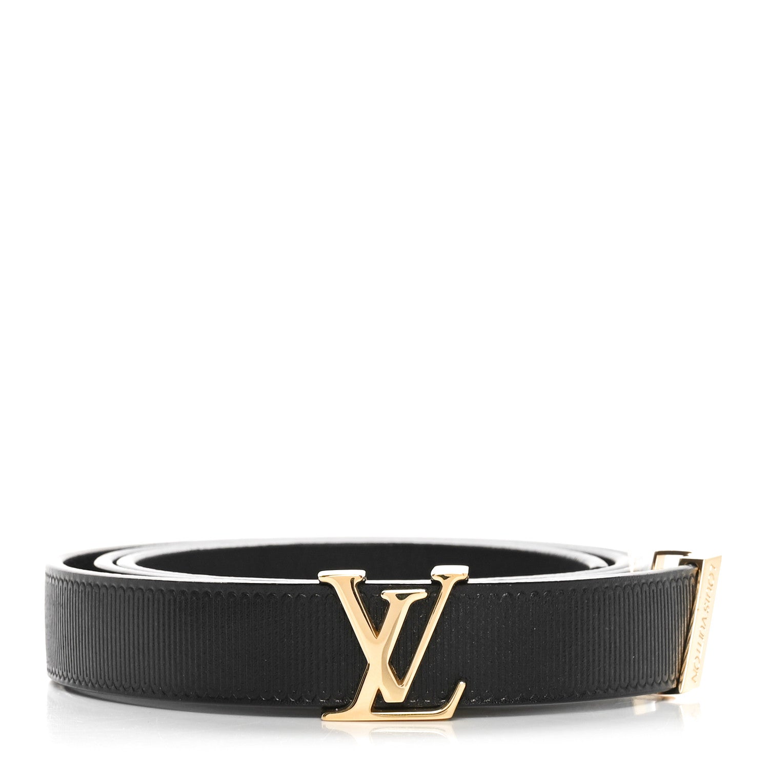Louis Vuitton Calfskin Embossed LV Initiales 20mm Belt 75 30 Black 1 of 7