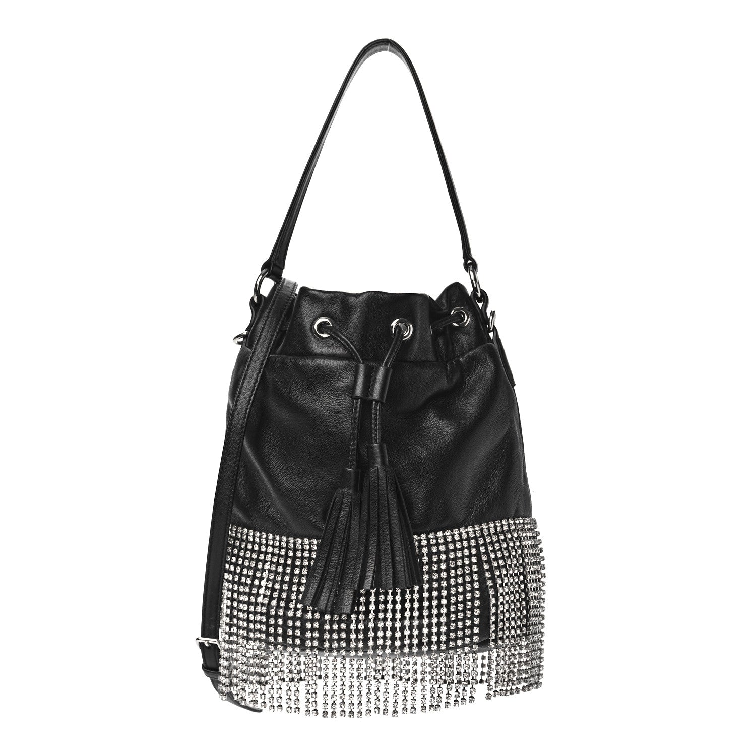Miu Miu Nappa Crystal Fringe Bucket Bag Black 1 of 9