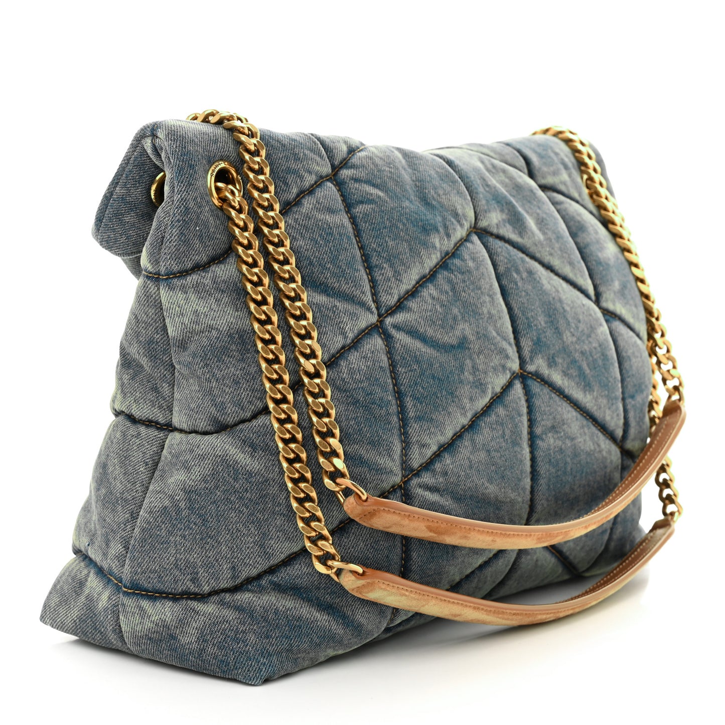 Denim Quilted Medium Loulou Puffer Monogram Chain Satchel Blue Cinnamon