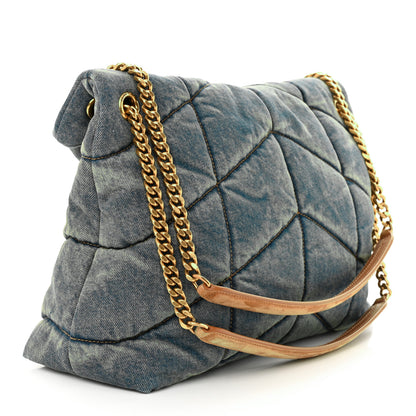 Saint Laurent Denim Quilted Medium Loulou Puffer Monogram Chain Satchel Blue Cinnamon 3 of 10