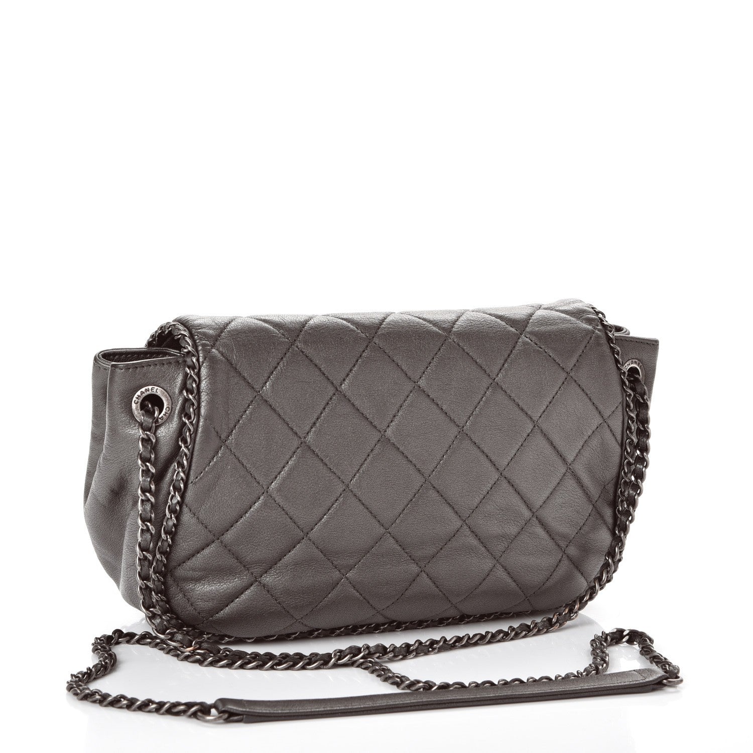 Chanel Calfskin Quilted Small CC Enchained Accordion Flap Grey