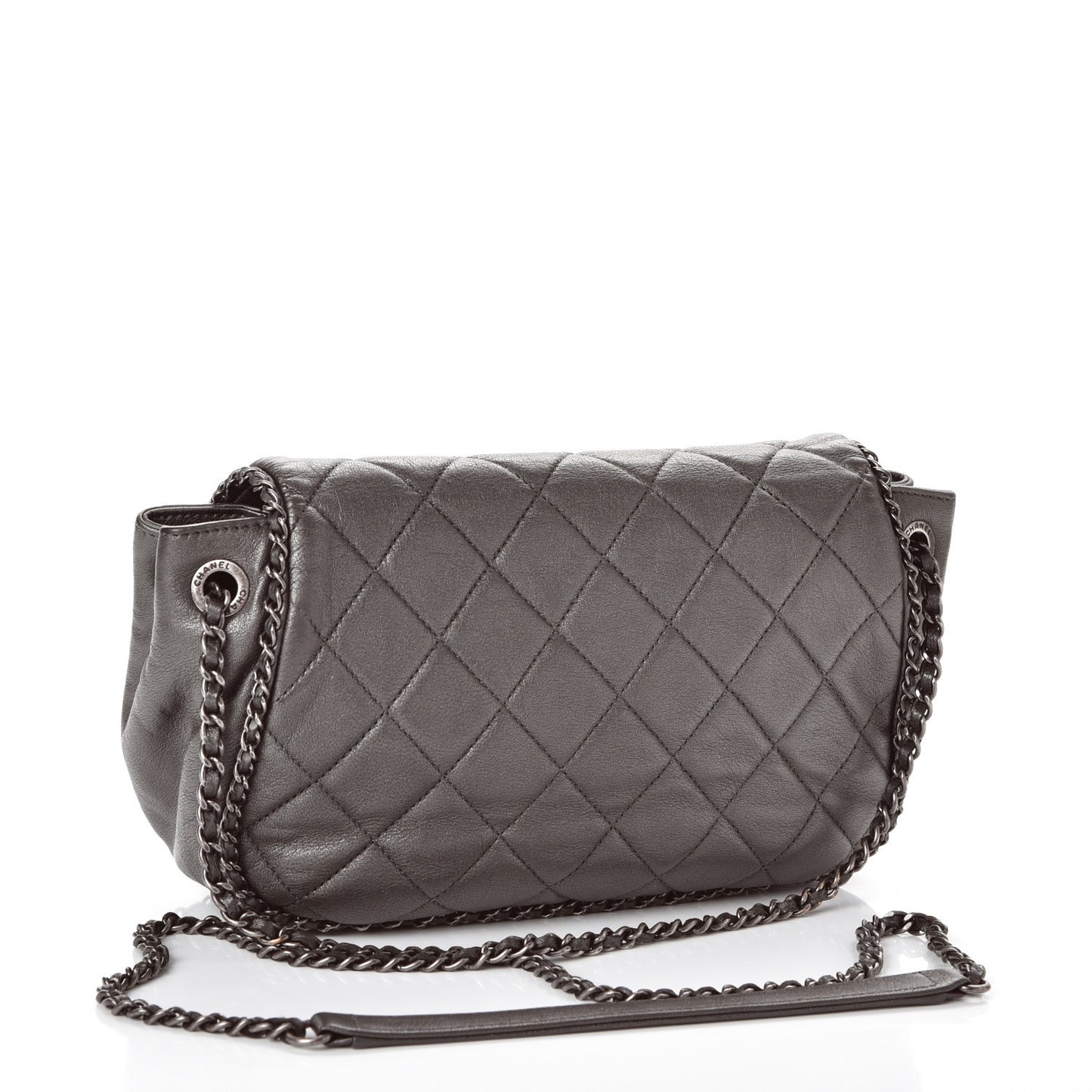 Calfskin Quilted Small CC Enchained Accordion Flap Grey