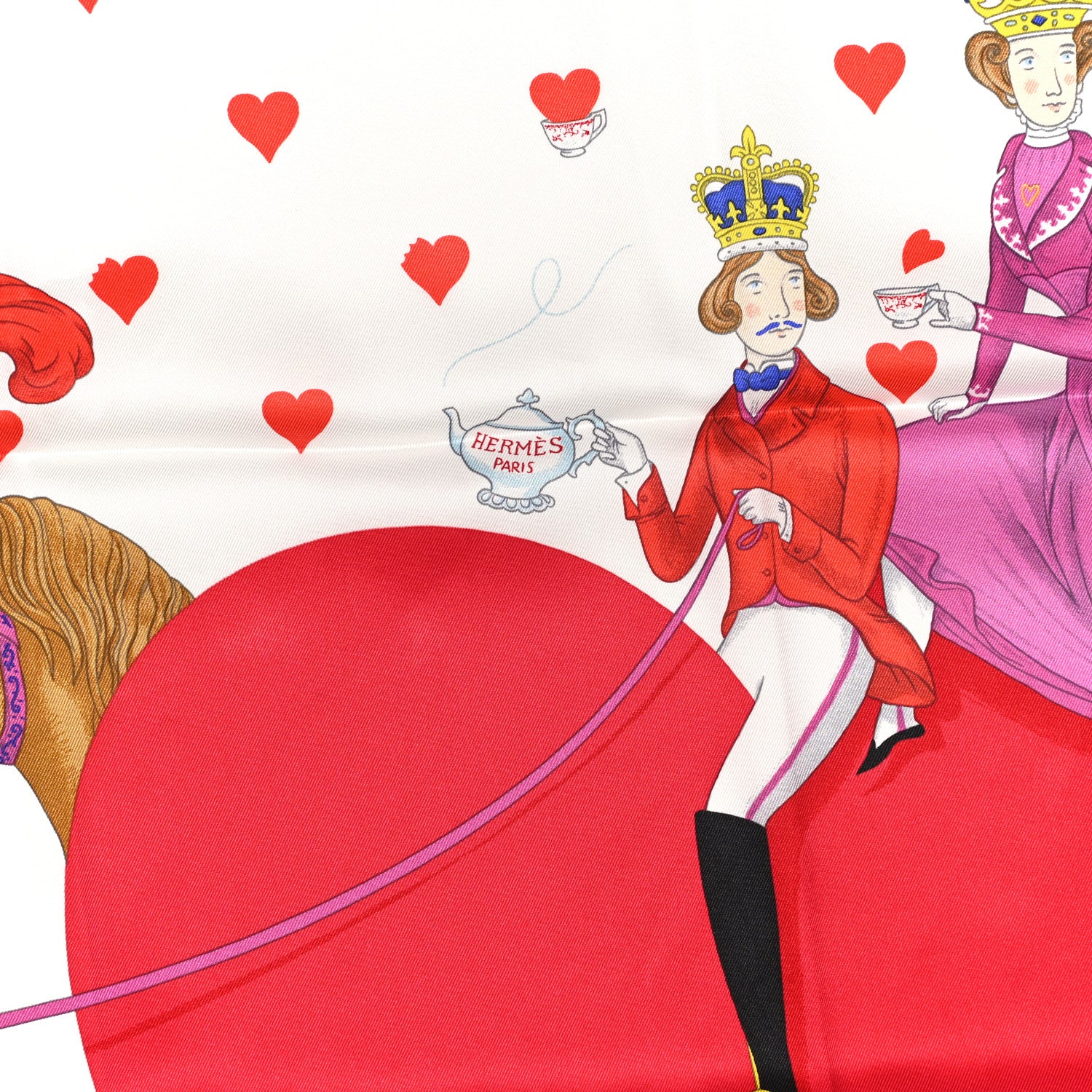Hermes Silk Tea Time Scarf 70 White Framboise Rouge 2 of 6