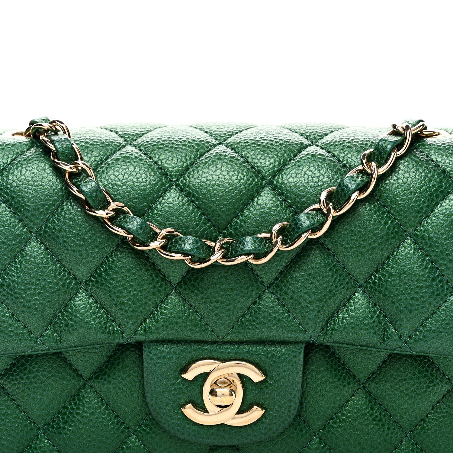 Chanel Metallic Caviar Quilted Mini Rectangular Flap Green 8 of 11