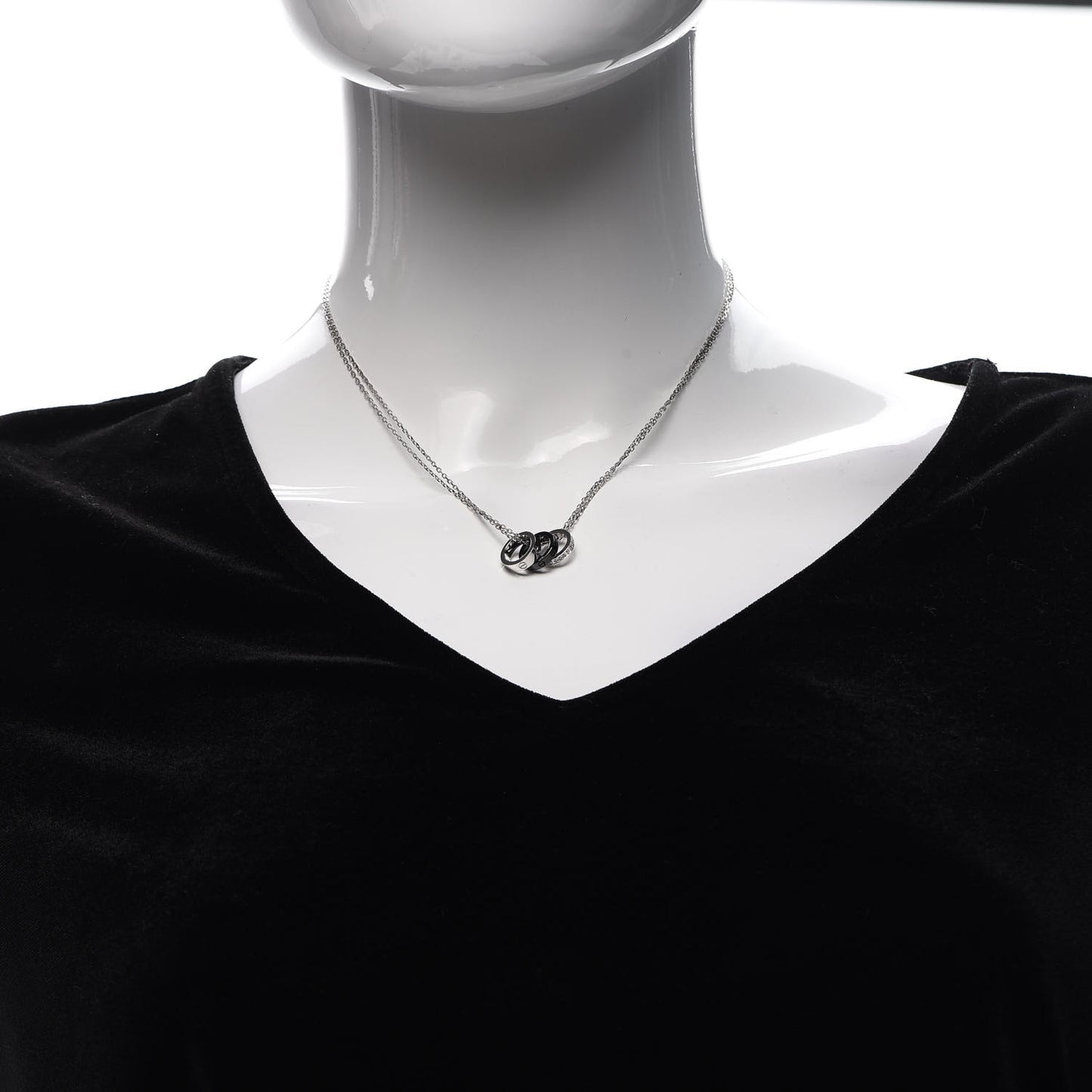 18K White Gold Ceramic Diamond Three Ring LOVE Necklace
