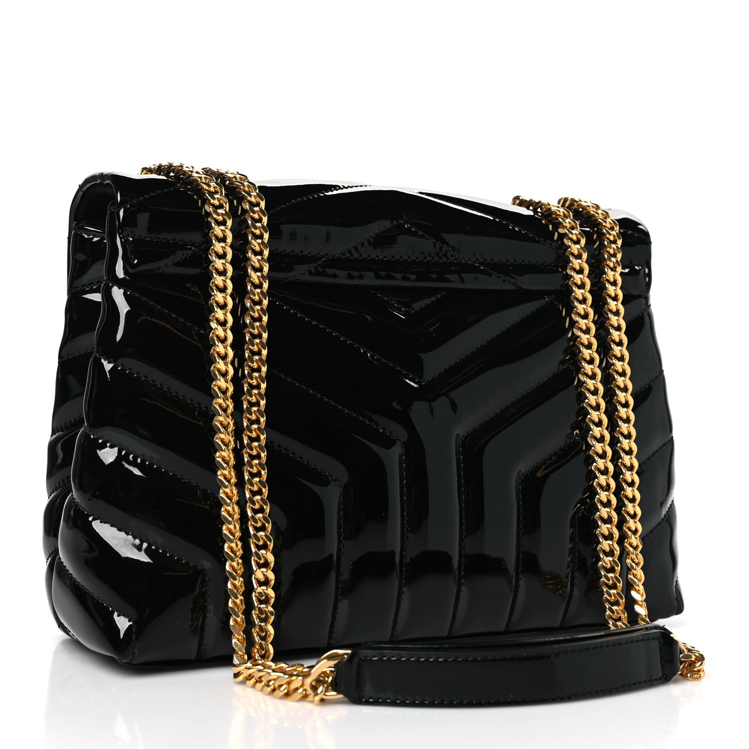 Saint Laurent Patent Y Quilted Monogram Small Loulou Chain Satchel Black 3 of 9