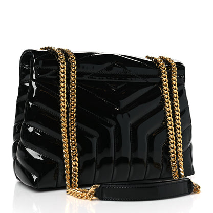 Saint Laurent Patent Y Quilted Monogram Small Loulou Chain Satchel Black 3 of 9