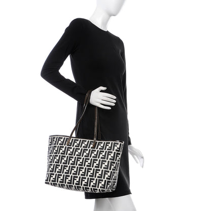 Fendi Canvas FF Small Roll Tote Black White 2 of 9