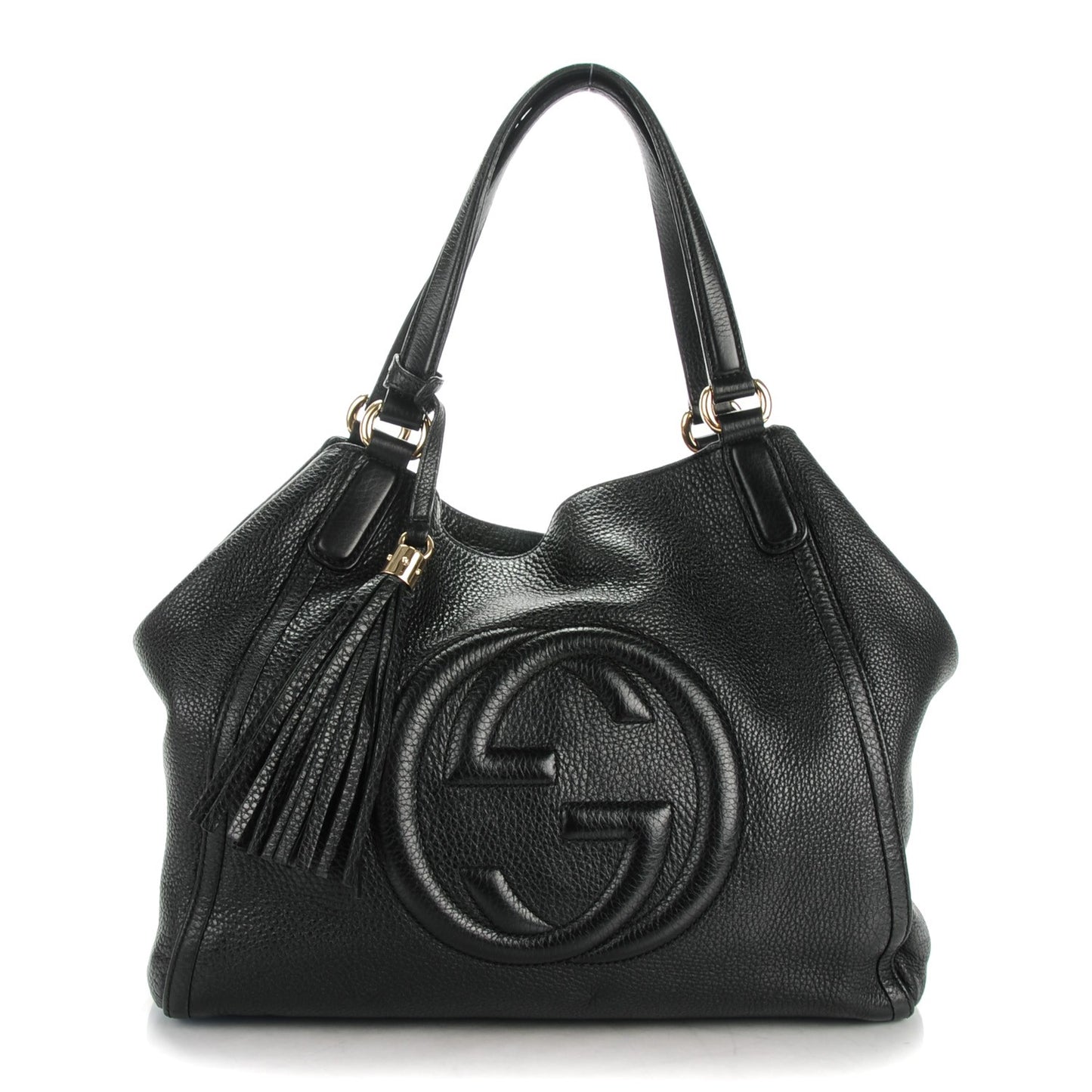 Pebbled Calfskin Medium Soho Shoulder Bag Black