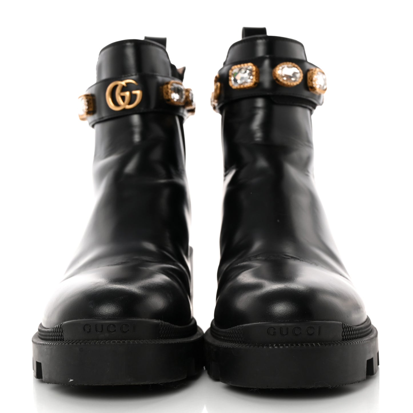 Calfskin Crystal GG Trip Chelsea Ankle Boots 38 Black