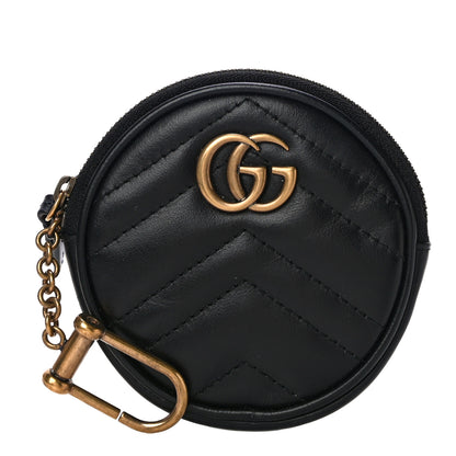 Gucci Calfskin Matelasse GG Marmont Round Coin Purse Black 1 of 13