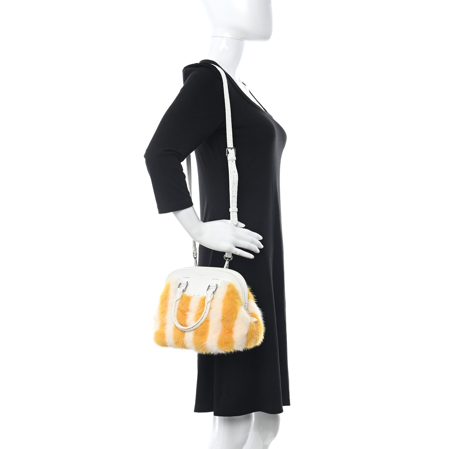 Mink Fur Cuoio Romano Selleria Pequin Mini Adele Bag Yellow White