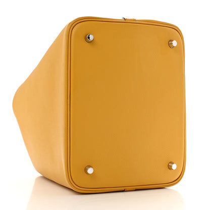 Hermes Epsom Tressage De Cuir Picotin Lock 22 MM Jaune Ambre Brique White 4 of 12