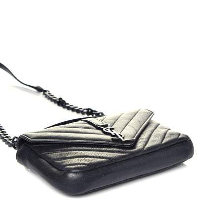 Saint Laurent Sheepskin Matelasse Chevron Monogram College Chain Wallet Black 4 of 10