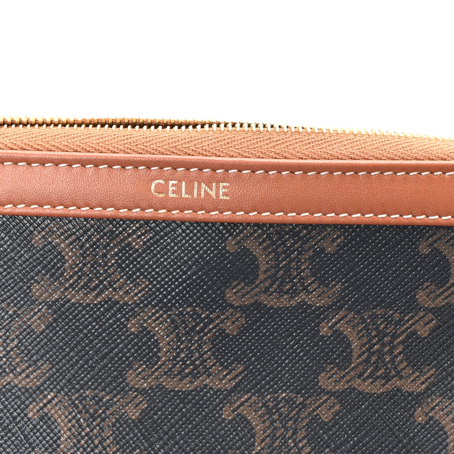 Celine Triomphe Canvas Calfskin Medium Cosmetic Pouch Tan 6 of 6