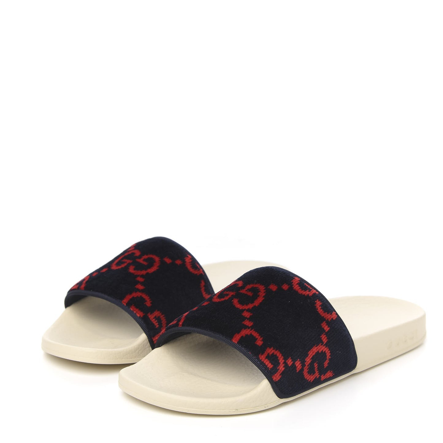 Velvet GG Monogram Slide Sandals 38 Blue Red