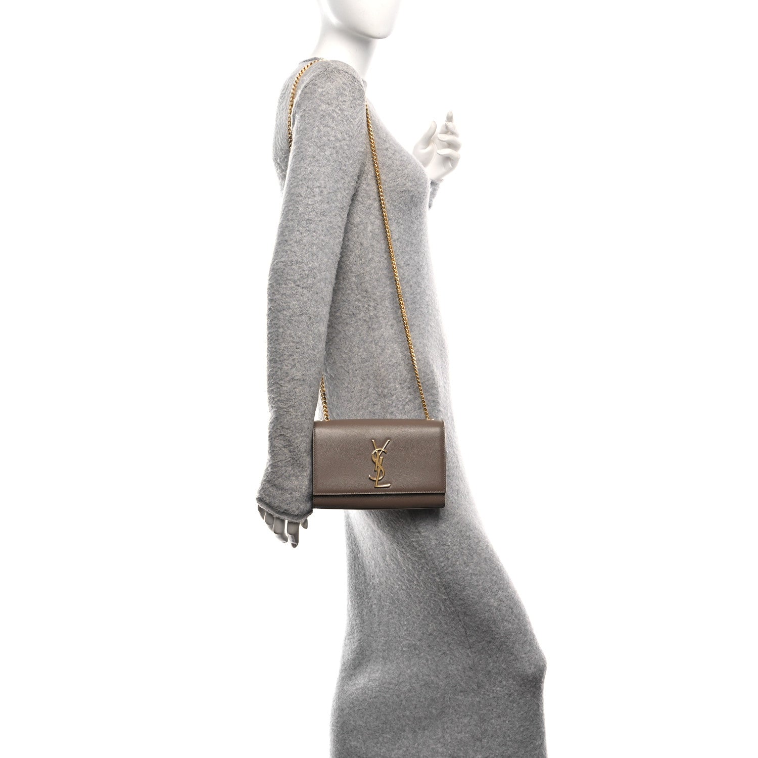 Saint Laurent Grain De Poudre Small Monogram Kate Satchel Taupe 2 of 10