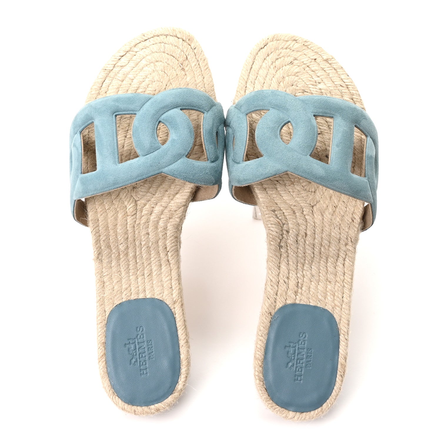Hermes Suede Goatskin Famosa Espadrille Sandals 37 Bleu Citadin 2 of 9
