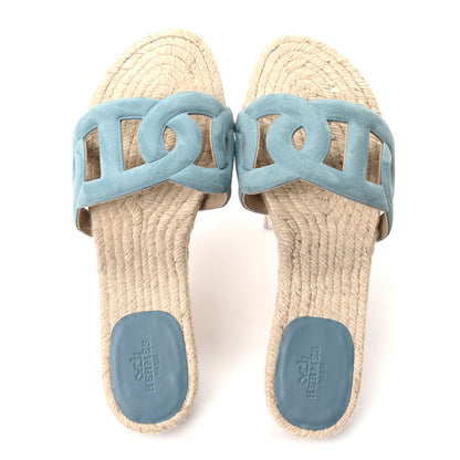 Hermes Suede Goatskin Famosa Espadrille Sandals 37 Bleu Citadin 2 of 9