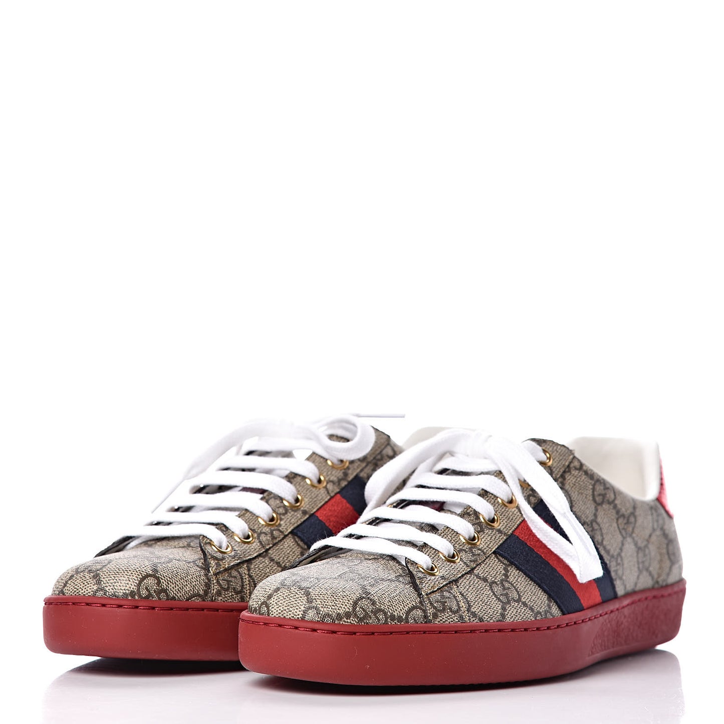 GG Supreme Monogram Mens New Ace Low-Top Sneaker 7 Beige Red