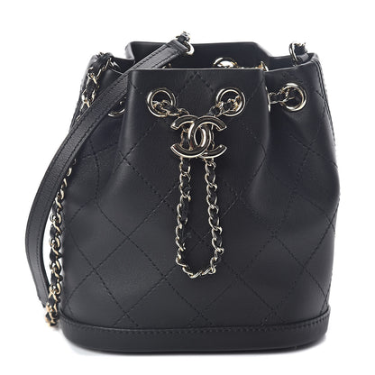 Chanel Calfskin Stitched Mini Drawstring CC Bag Black 1 of 11