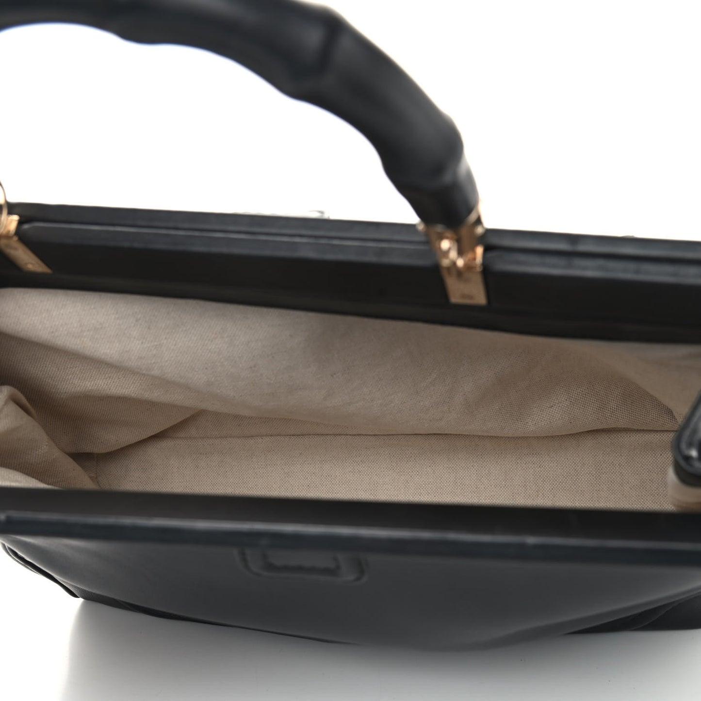 Calfskin Bold Bamboo Medium Top Handle Bag Black