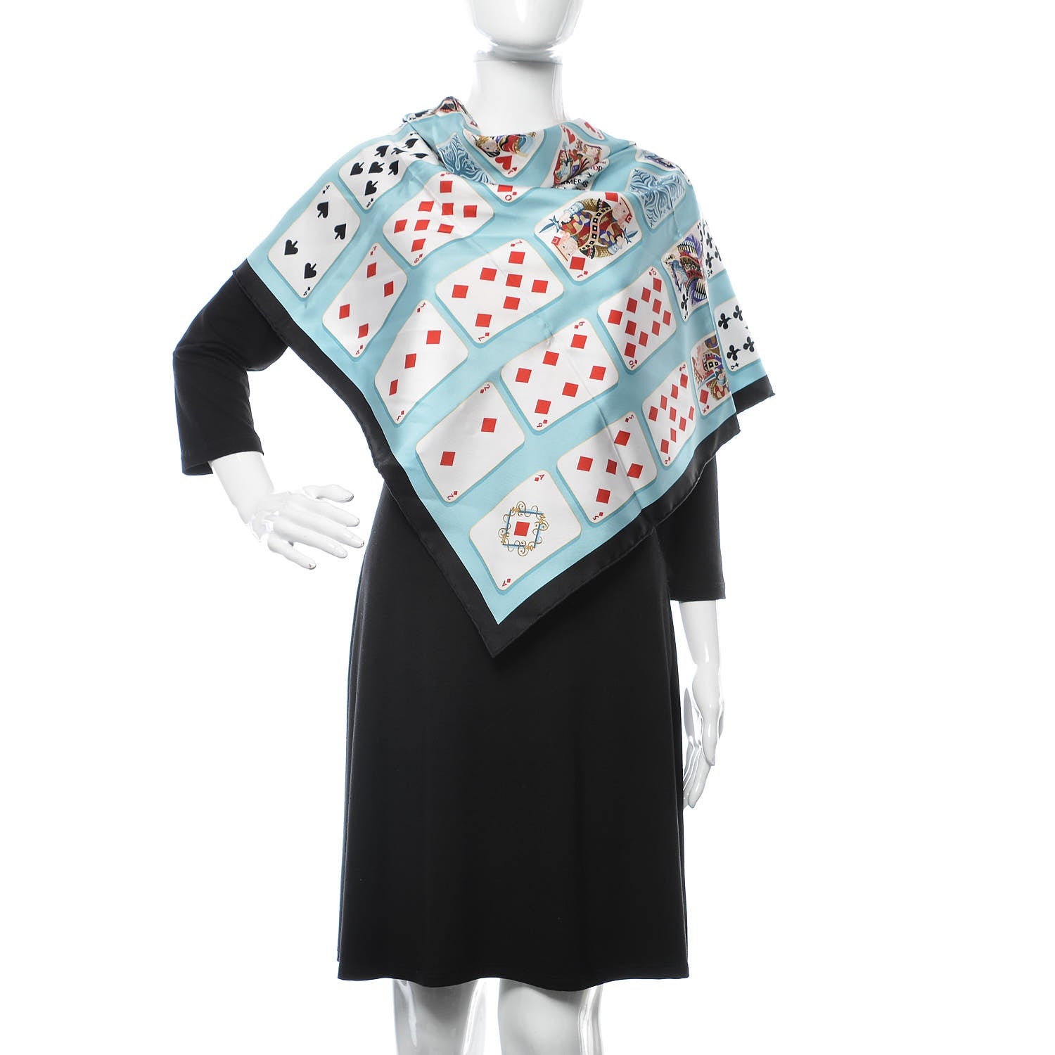 Hermes Silk Jeu de Cartes Scarf 90 Bleu Glacier Rouge Black 2 of 4