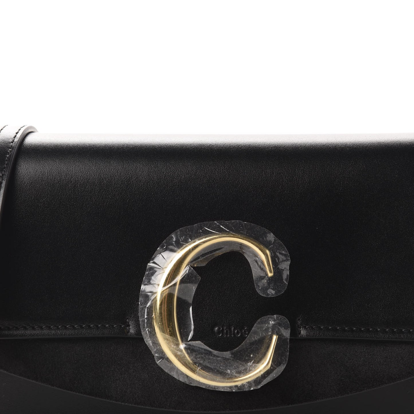 Calfskin Suede C Clutch With Chain Black