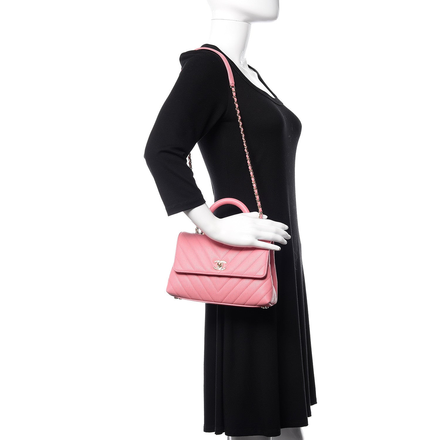 Chanel Caviar Chevron Quilted Mini Coco Handle Flap Pink 2 of 11
