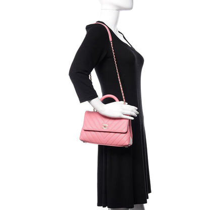 Chanel Caviar Chevron Quilted Mini Coco Handle Flap Pink 2 of 11