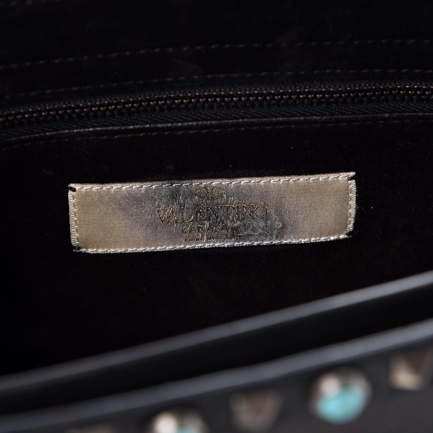 Valentino Garavani Calfskin Patch Beaded Medium Guitar Strap Rockstud Rolling Flap Saddle Bag Black 8 of 8