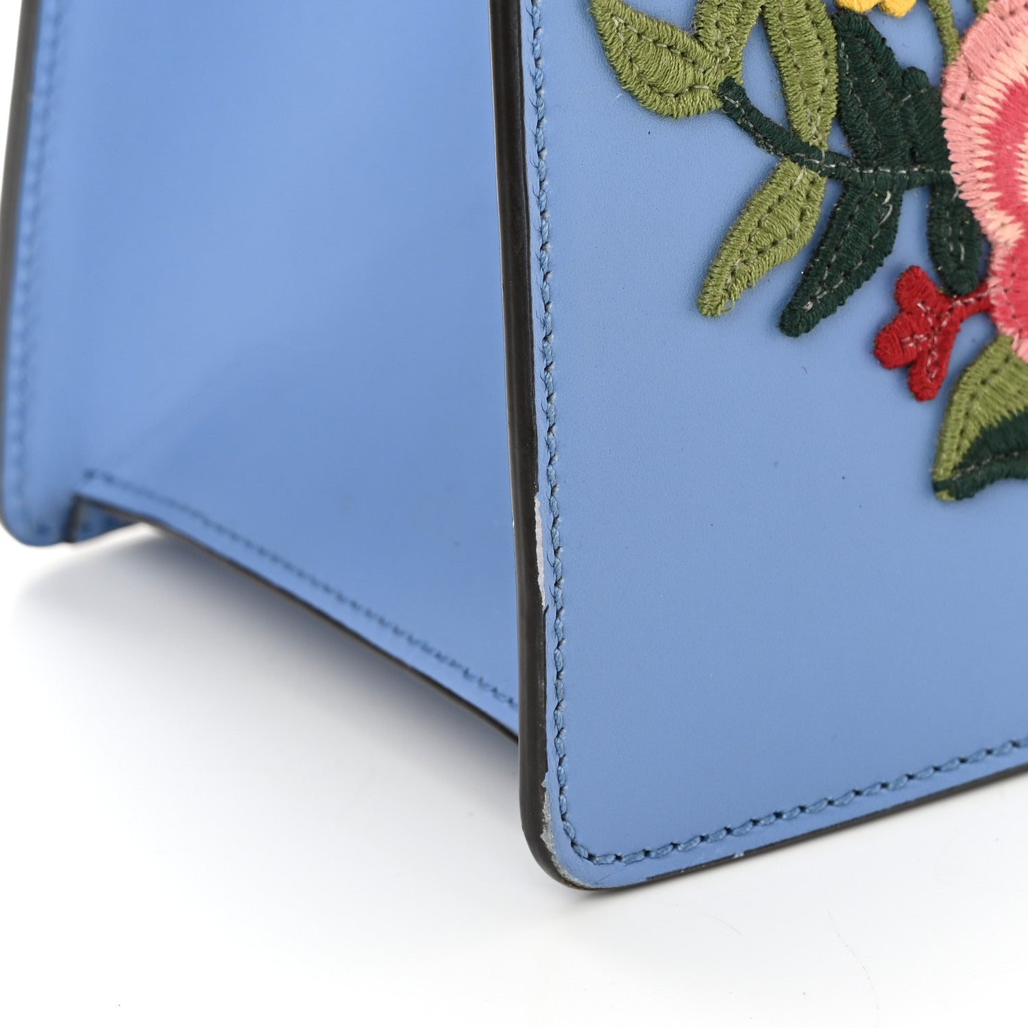 Gucci Calfskin Embroidered Medium Sylvie Top Handle Bag Clear Sky Blue 13 of 15