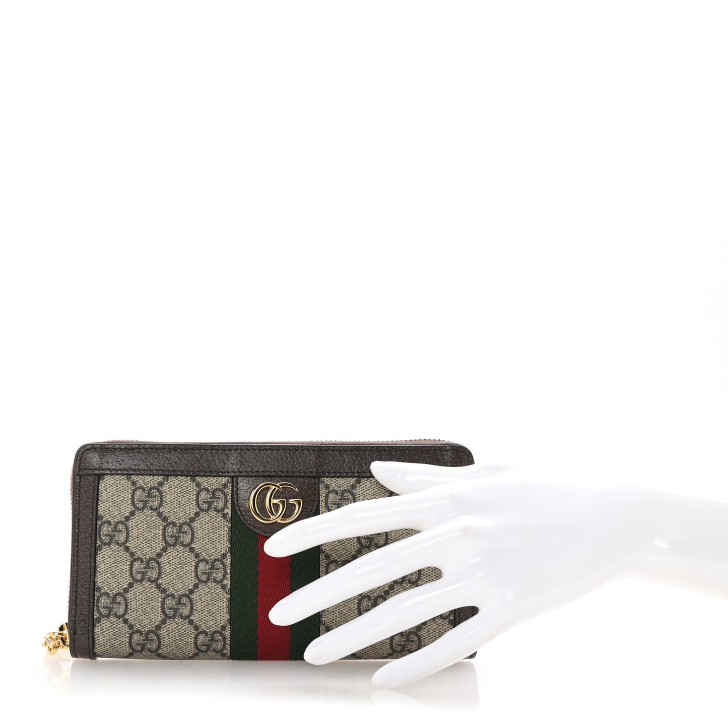 GG Supreme Monogram Web Ophidia Zip Around Wallet Brown