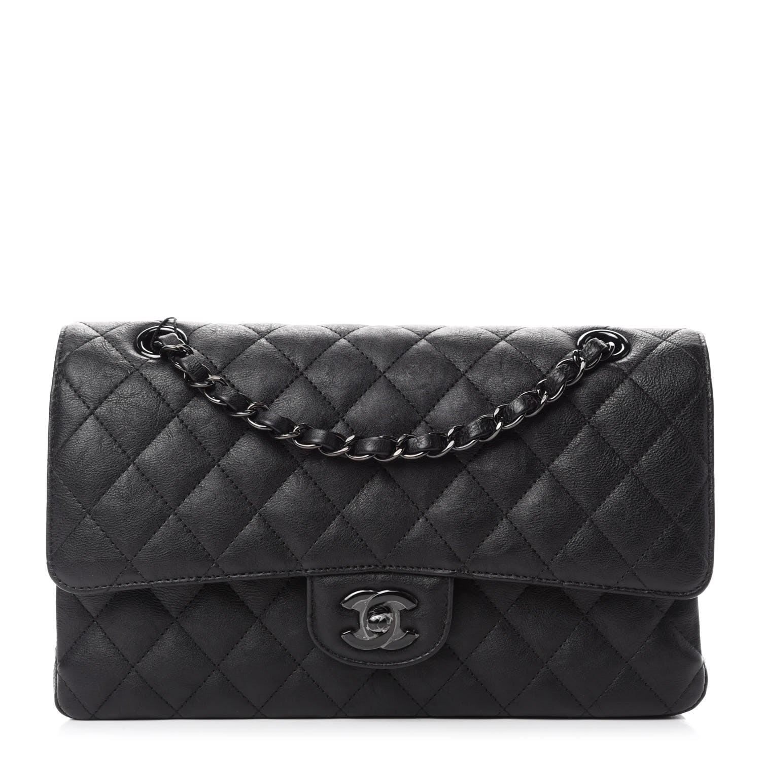 Chanel Crumpled Calfskin Quilted Medium Double Flap So Black 1 of 11