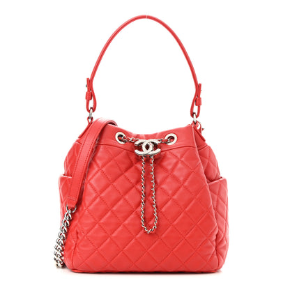 Chanel Lambskin Quilted Small CC Chain Drawstring Bucket Bag Red 1 of 12