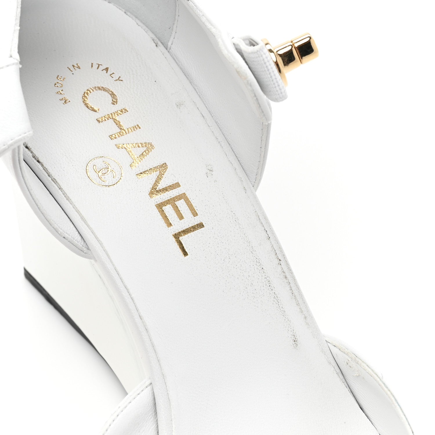 Chanel Lambskin Patent Cap Toe Mary Jane Wedge Pumps 41 White Black 10 of 14