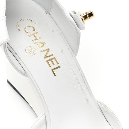 Chanel Lambskin Patent Cap Toe Mary Jane Wedge Pumps 41 White Black 10 of 14