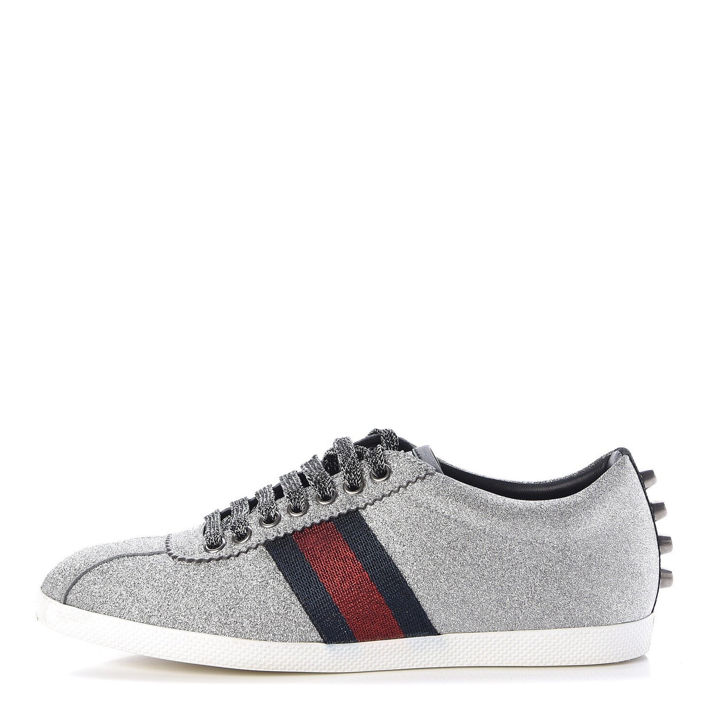 Glitter Fabric Studded Web Womens Sneakers 37 Silver